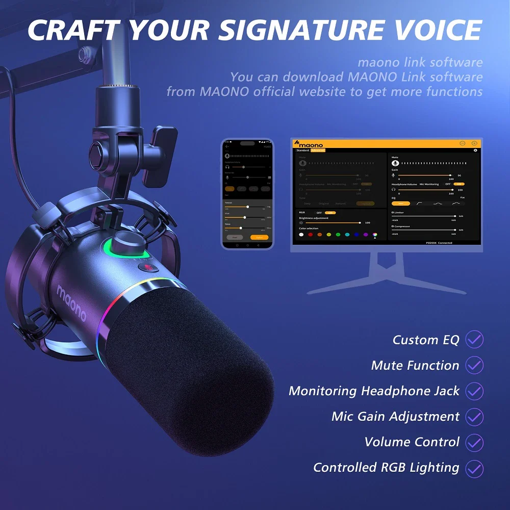 MAONO PD200XS USB/XLR Dynamic Microphone Set with Boom Arm - Image 7